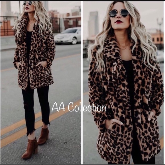 Jackets & Blazers - Leapard Print Faux Fur Jacket Coat S-L